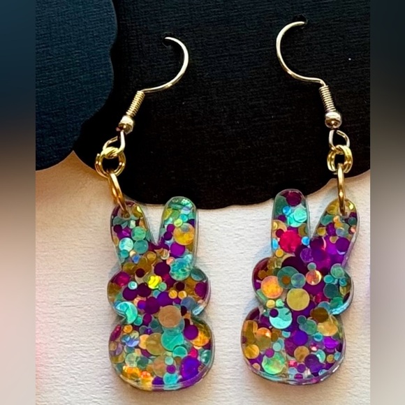 Party confetti bunny earrings | Hook style | Easter - Picture 1 of 1